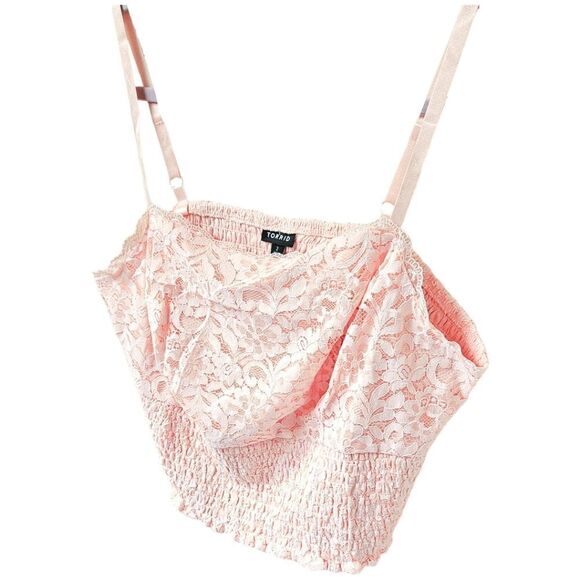 NEW TORRID PLUS SIZE LACE Square Neck Pink Smocked Crop Top Tank 2X - Picture 6 of 16